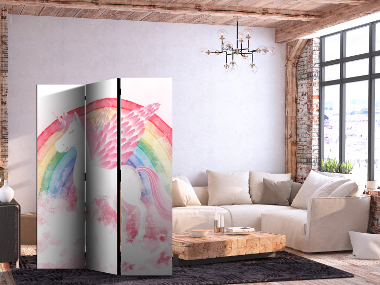 Room Divider Pink Power - A Unicorn With Wings and a Rainbow on a Background of Clouds [Room Dividers] 151418 additionalImage 4