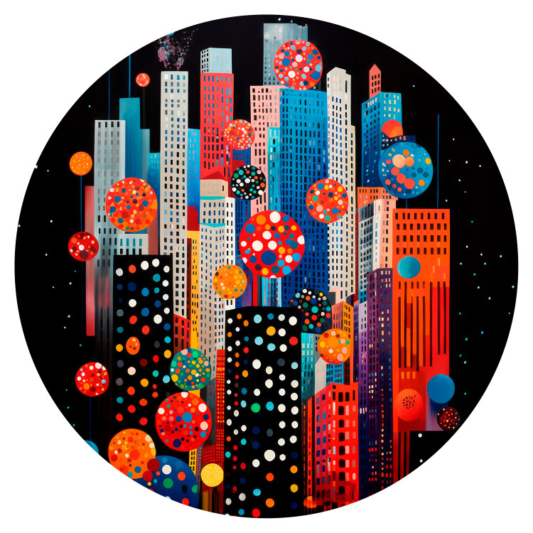 Round wallpaper Colors of the City at Night - Composition of Multicolored Buildings on a Dark Background 151618 additionalImage 1