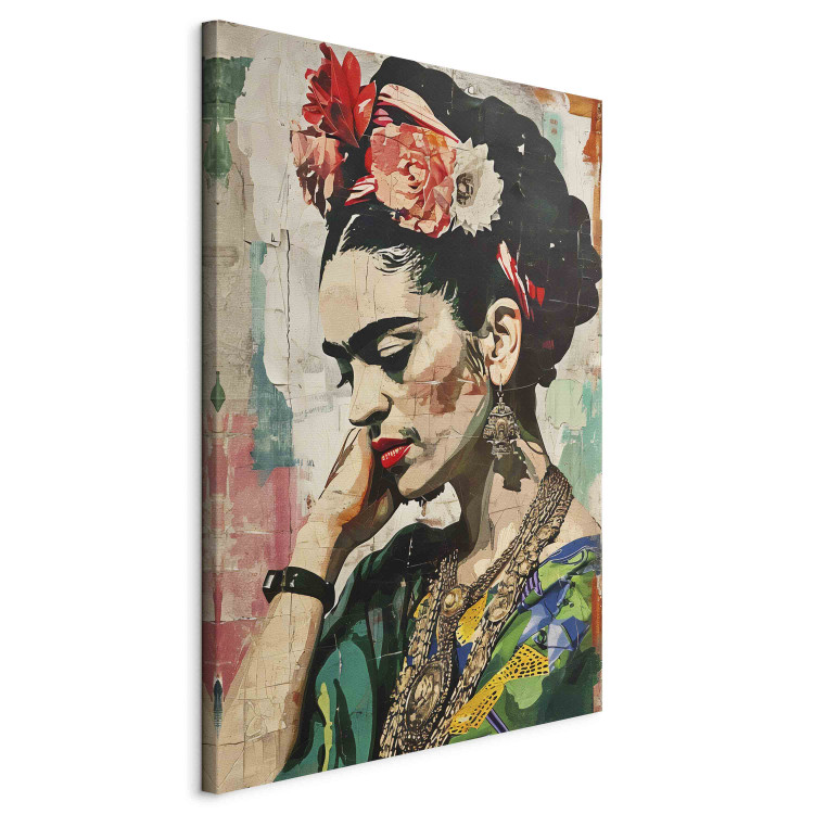 Large canvas print Frida Kahlo - A Colorful Portrait of a Woman on a Cracked Wall [Large Format] 152218 additionalImage 2