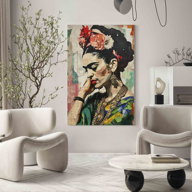 Large canvas print Frida Kahlo - A Colorful Portrait of a Woman on a Cracked Wall [Large Format] 152218 additionalImage 4