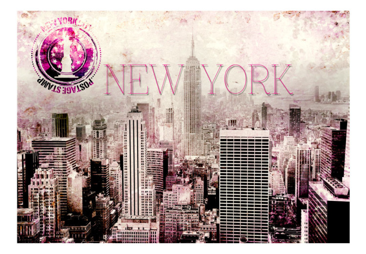 Photo Wallpaper Pink New York - Architecture with Skyscrapers with Text and Stamp 61518 additionalImage 1
