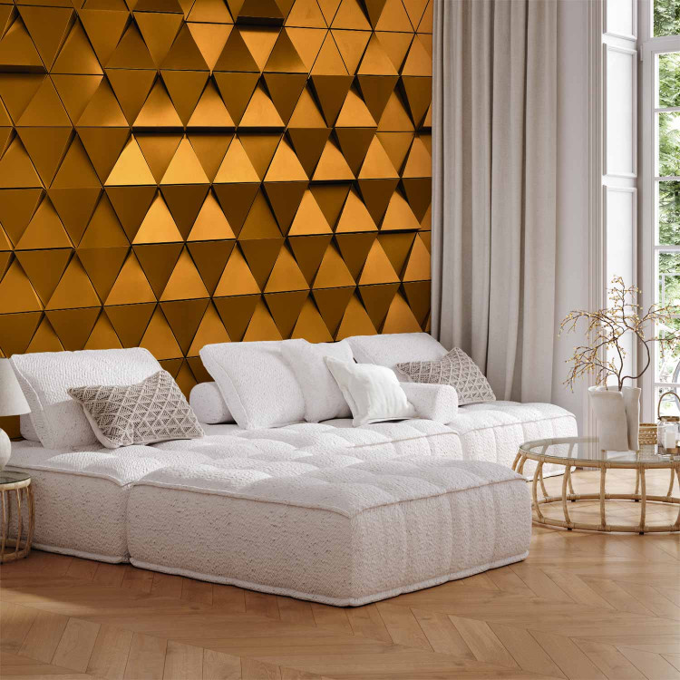 Photo Wallpaper Golden armour - metal textured background with geometric elements 89818