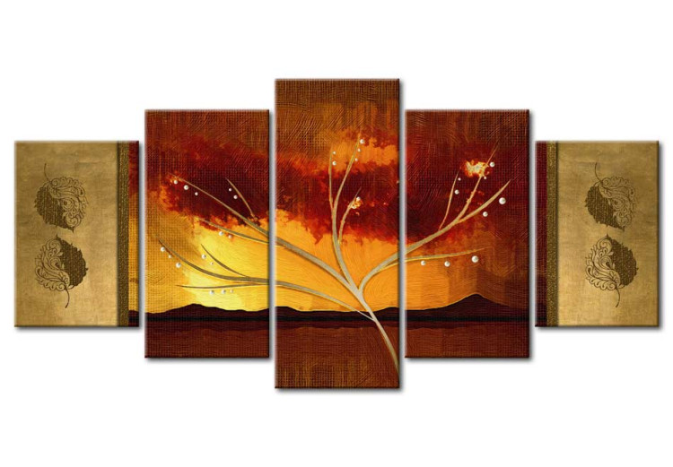 Canvas Autumn Whisper (5-piece) - Artistic Tree and Plant Ornaments 92718