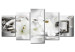Canvas Art Print Diamond Glow of Lilies (5-piece) - Flowers on a Silver Abstract Background 93118