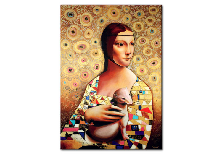 Canvas Art Print Lady with an Ermine (1-part) - portrait of a woman on a patterned background 94018