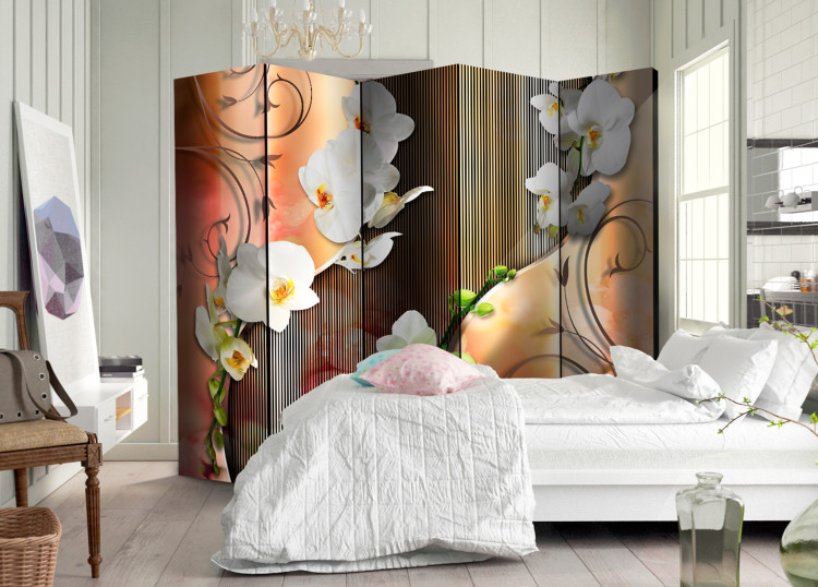 Room Divider Orchid II - white orchid flowers surrounded by colorful ornaments 95318 additionalImage 2