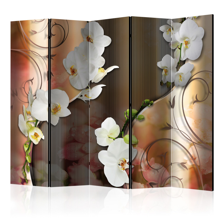 Room Divider Orchid II - white orchid flowers surrounded by colorful ornaments 95318