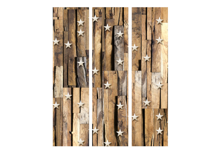 Room Divider Screen Wooden Constellation - metal stars on a brown wooden background 95618 additionalImage 3