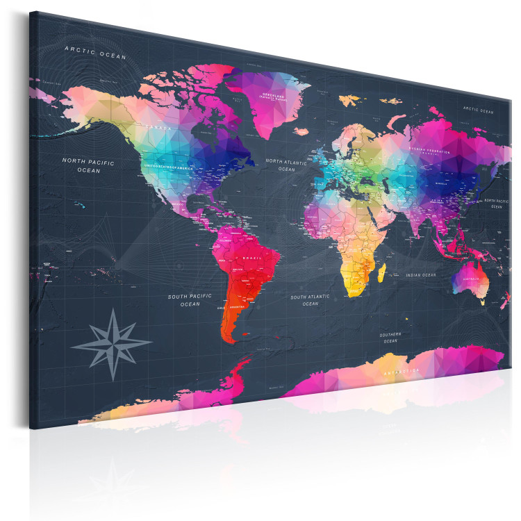 Canvas Geometric Continents (1-part) - Colorful World Map and Inscriptions 95918 additionalImage 2