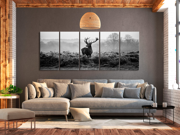 Canvas Print Runnig deer - the figure of an animal on a field in shades of gray 105928 additionalImage 3