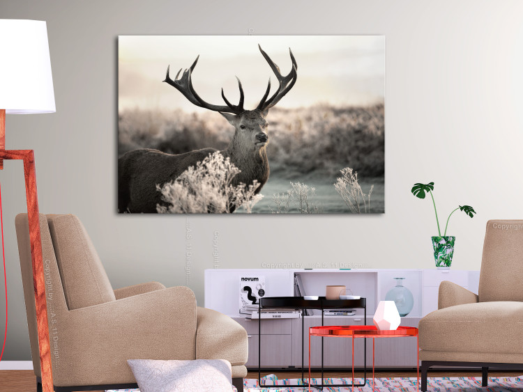 Canvas Art Print Mighty Horns (1-piece) - Majestic Deer surrounded by Nature 106128 additionalImage 3