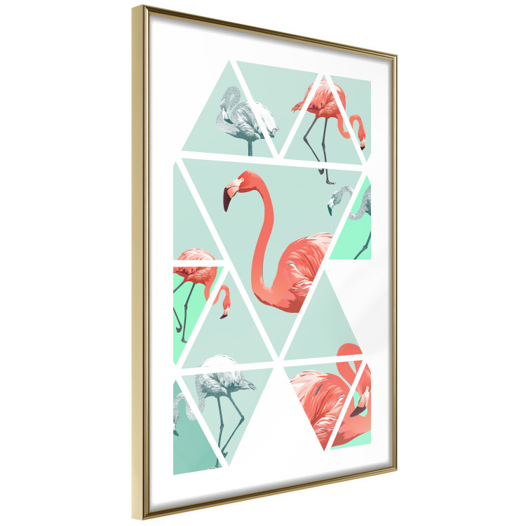 Poster Geometric flamingos - pink birds and triangles in shades of green 114328 additionalImage 7