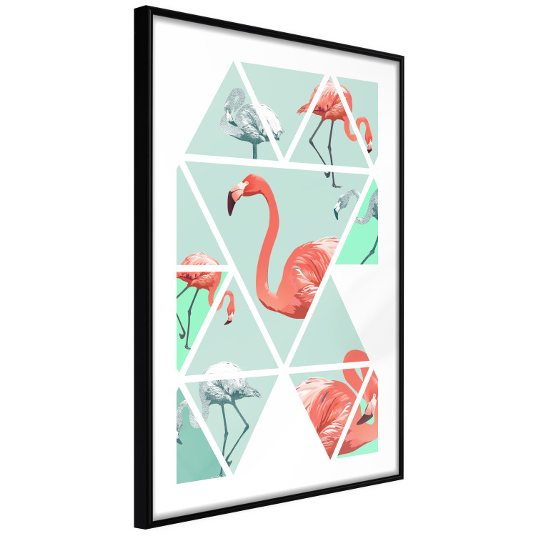 Poster Geometric flamingos - pink birds and triangles in shades of green 114328 additionalImage 6