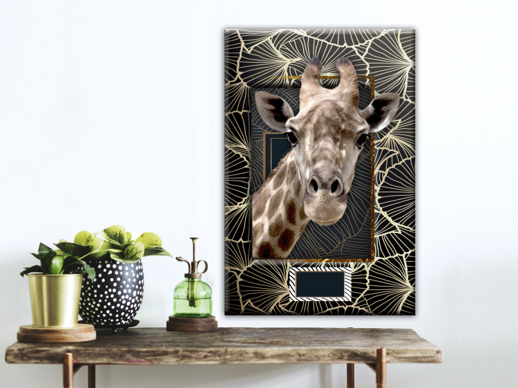 Canvas Art Print Giraffe Portrait (1-part) - Animal Against Textured Pattern Background 116428 additionalImage 3