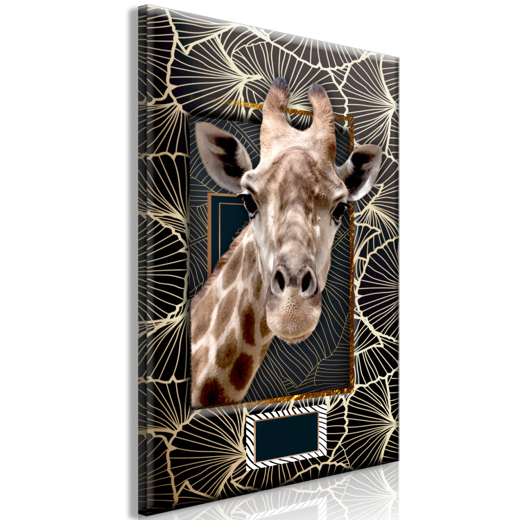 Canvas Art Print Giraffe Portrait (1-part) - Animal Against Textured Pattern Background 116428 additionalImage 2