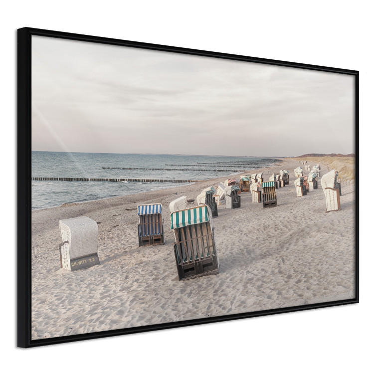 Poster Beach Huts - summer landscape of sandy beach with sea in the background 117028 additionalImage 12