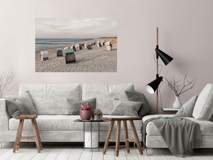 Poster Beach Huts - summer landscape of sandy beach with sea in the background 117028 additionalImage 24
