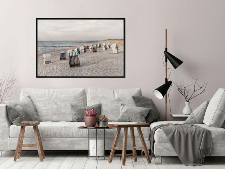 Poster Beach Huts - summer landscape of sandy beach with sea in the background 117028 additionalImage 3