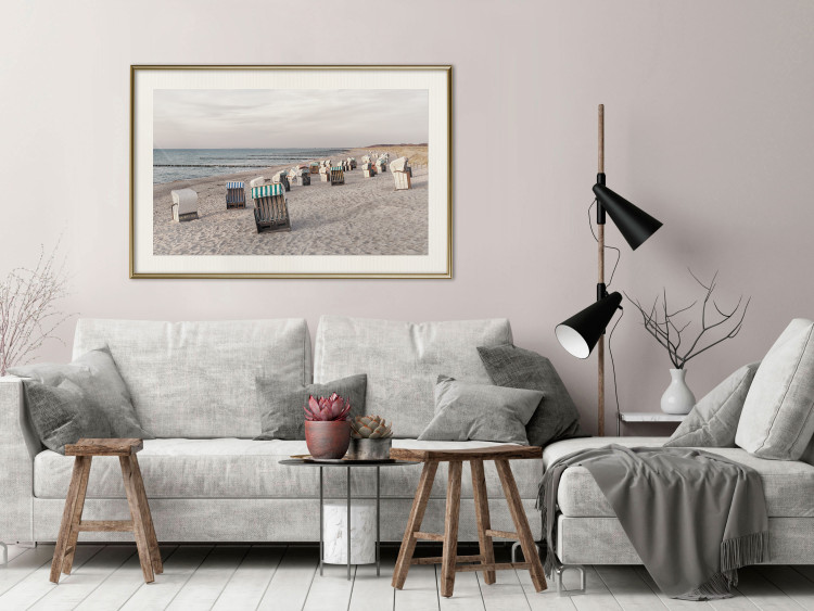 Poster Beach Huts - summer landscape of sandy beach with sea in the background 117028 additionalImage 23