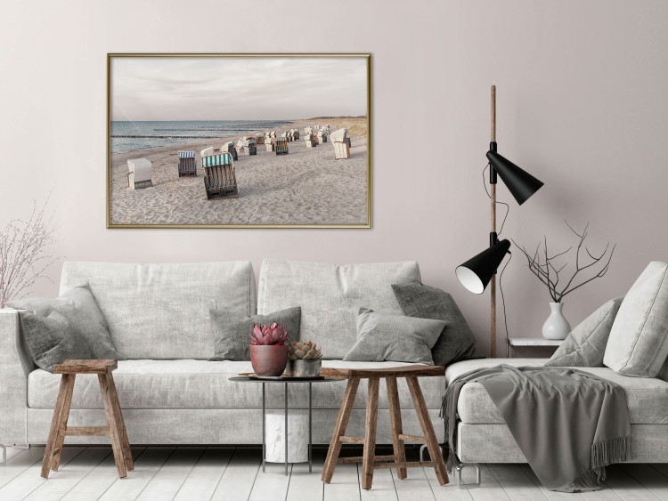Poster Beach Huts - summer landscape of sandy beach with sea in the background 117028 additionalImage 5