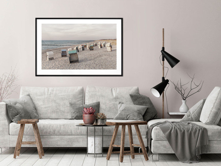 Poster Beach Huts - summer landscape of sandy beach with sea in the background 117028 additionalImage 4