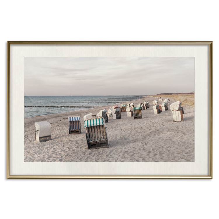 Poster Beach Huts - summer landscape of sandy beach with sea in the background 117028 additionalImage 27
