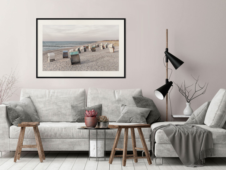 Poster Beach Huts - summer landscape of sandy beach with sea in the background 117028 additionalImage 22