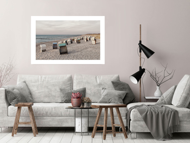 Poster Beach Huts - summer landscape of sandy beach with sea in the background 117028 additionalImage 2