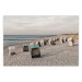 Poster Beach Huts - summer landscape of sandy beach with sea in the background 117028