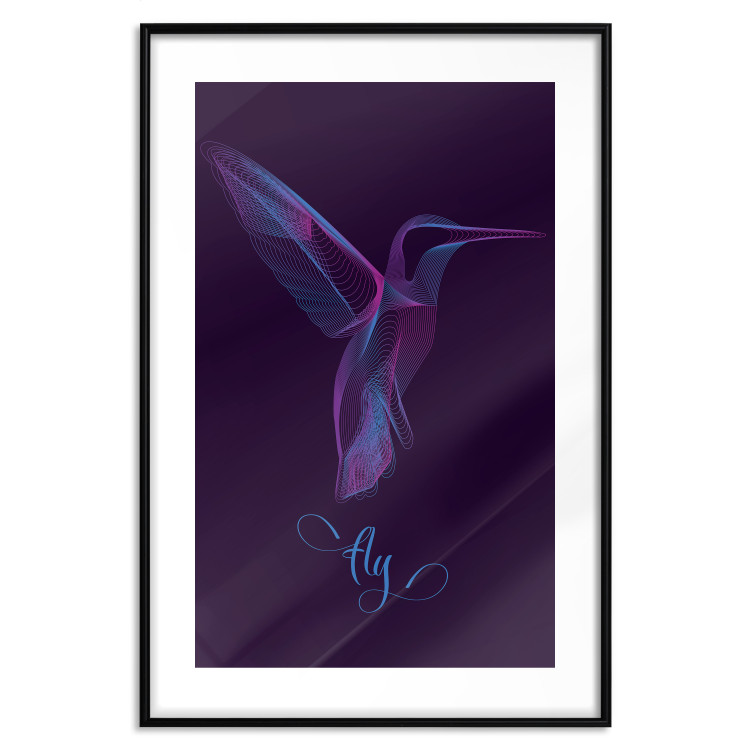 Wall Poster Purple Hummingbird - dark abstraction with bird and English text 117228 additionalImage 15