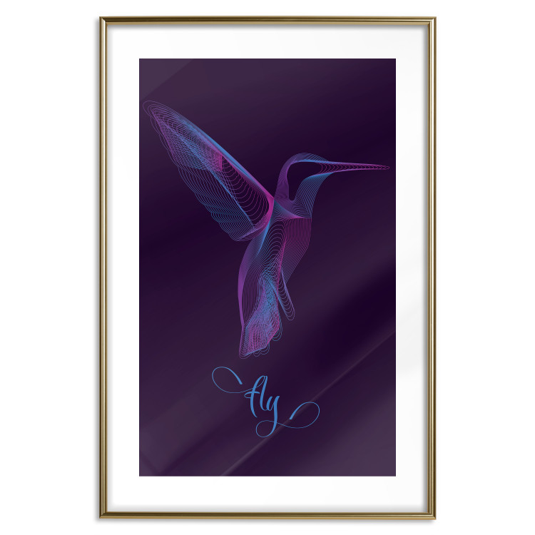 Wall Poster Purple Hummingbird - dark abstraction with bird and English text 117228 additionalImage 14