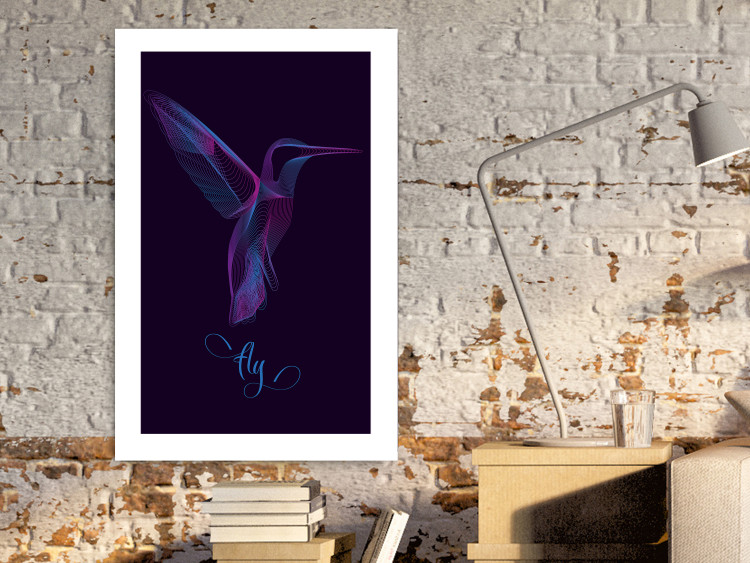 Wall Poster Purple Hummingbird - dark abstraction with bird and English text 117228 additionalImage 2