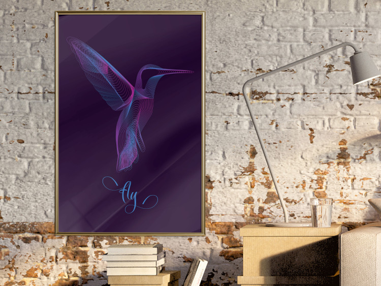 Wall Poster Purple Hummingbird - dark abstraction with bird and English text 117228 additionalImage 5