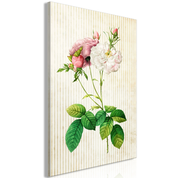 Canvas Art Print Nature in Retro Mood (1-part) - Flowers on Brown Stripes 117328 additionalImage 2