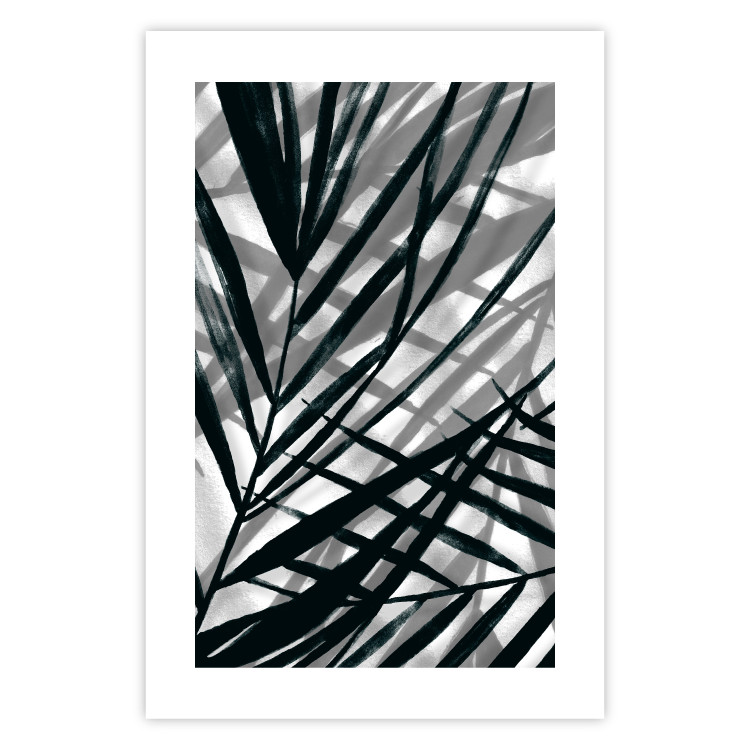 Wall Poster In the Shade of Leaves - black and white leaves casting shadows on a white wall 122628 additionalImage 18
