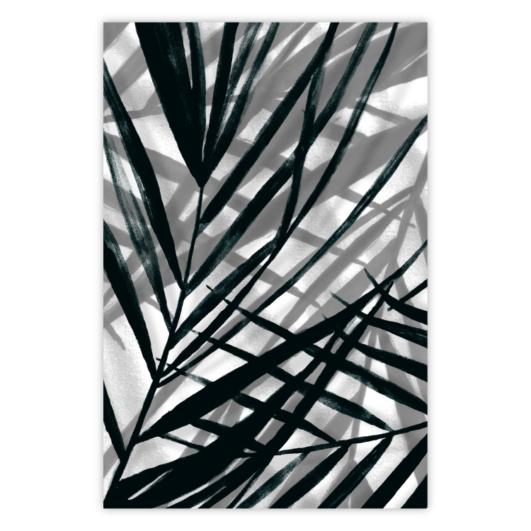 Wall Poster In the Shade of Leaves - black and white leaves casting shadows on a white wall 122628