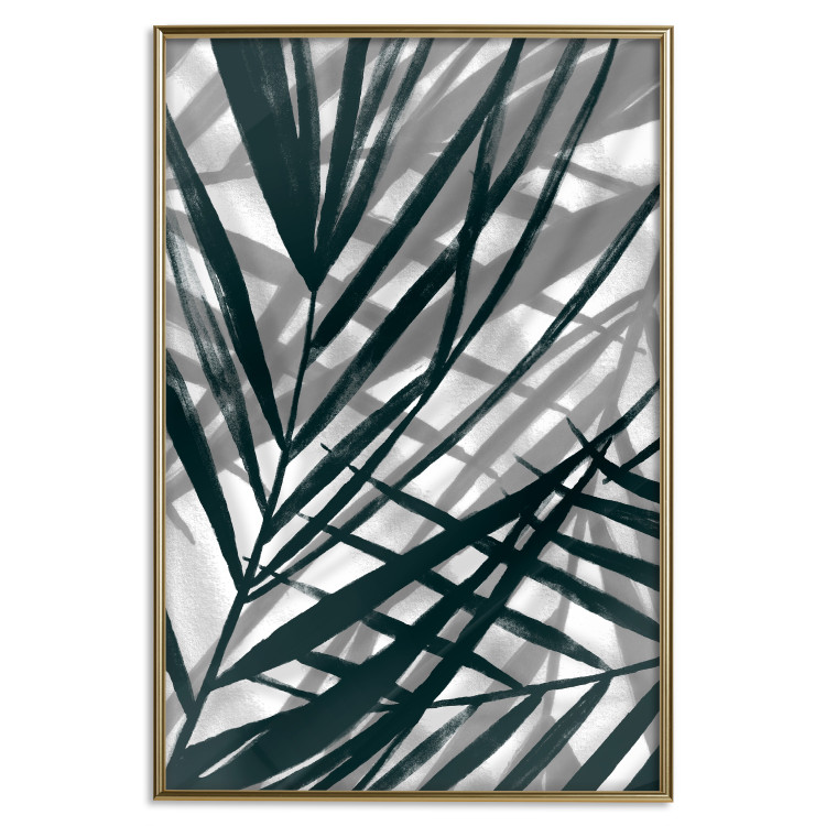 Wall Poster In the Shade of Leaves - black and white leaves casting shadows on a white wall 122628 additionalImage 14