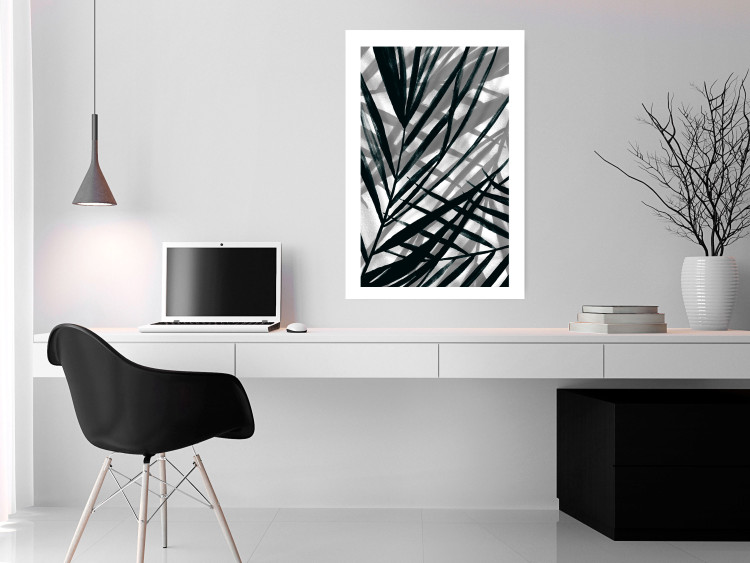 Wall Poster In the Shade of Leaves - black and white leaves casting shadows on a white wall 122628 additionalImage 2