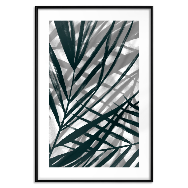 Wall Poster In the Shade of Leaves - black and white leaves casting shadows on a white wall 122628 additionalImage 16