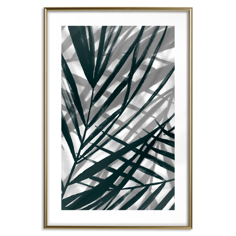 Wall Poster In the Shade of Leaves - black and white leaves casting shadows on a white wall 122628 additionalImage 17