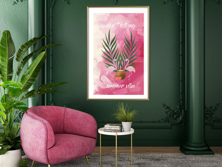 Wall Poster Don't Kill My Summer Vibe - white text and flamingos on a pink background 123028 additionalImage 15