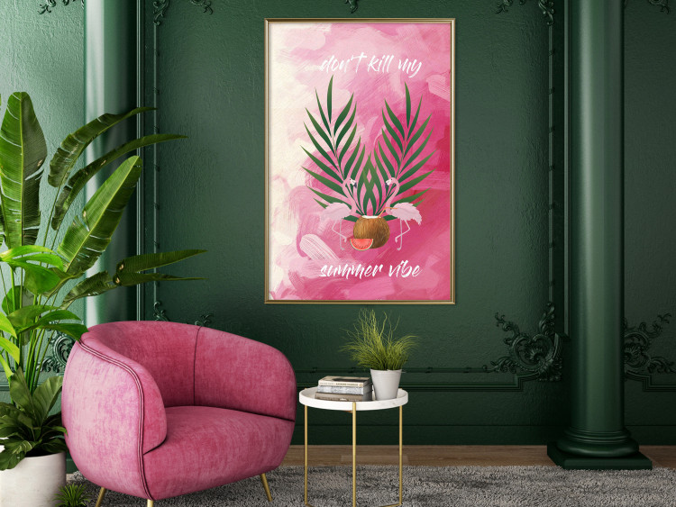 Wall Poster Don't Kill My Summer Vibe - white text and flamingos on a pink background 123028 additionalImage 7