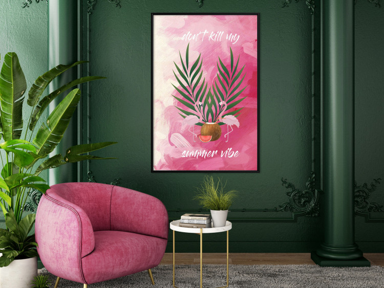 Wall Poster Don't Kill My Summer Vibe - white text and flamingos on a pink background 123028 additionalImage 5