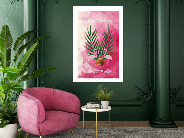 Wall Poster Don't Kill My Summer Vibe - white text and flamingos on a pink background 123028 additionalImage 2
