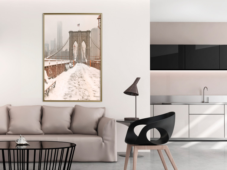 Wall Poster Sepia Brooklyn Bridge - architecture in wintry and misty scenery 123828 additionalImage 7