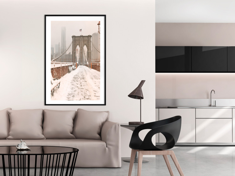 Wall Poster Sepia Brooklyn Bridge - architecture in wintry and misty scenery 123828 additionalImage 6