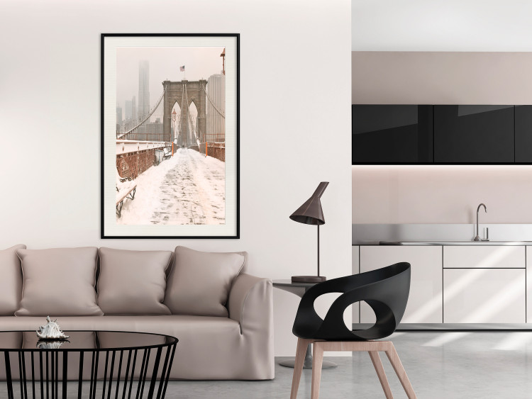 Wall Poster Sepia Brooklyn Bridge - architecture in wintry and misty scenery 123828 additionalImage 21