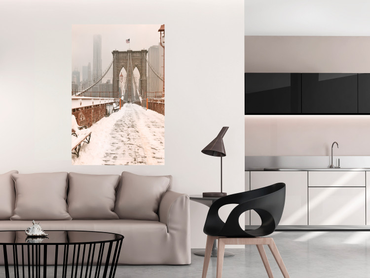 Wall Poster Sepia Brooklyn Bridge - architecture in wintry and misty scenery 123828 additionalImage 17