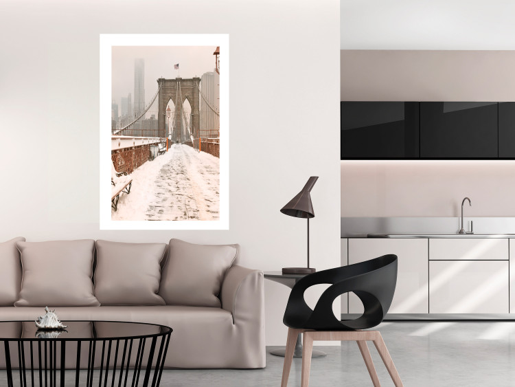 Wall Poster Sepia Brooklyn Bridge - architecture in wintry and misty scenery 123828 additionalImage 4