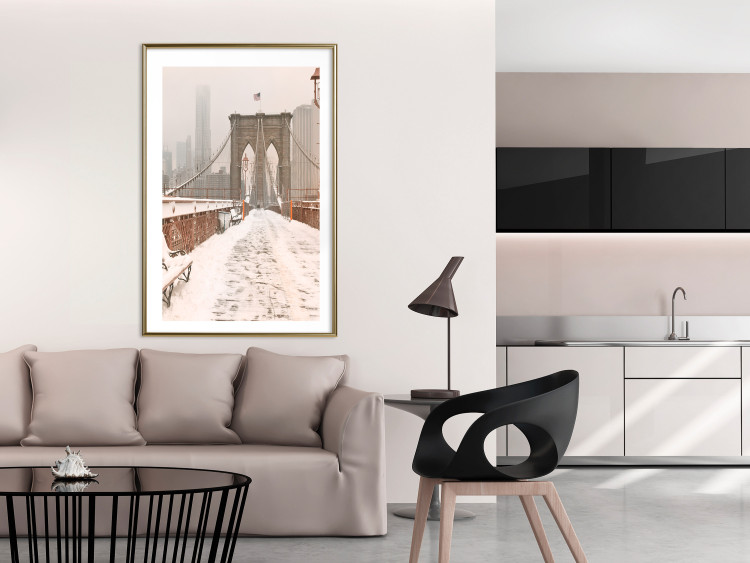 Wall Poster Sepia Brooklyn Bridge - architecture in wintry and misty scenery 123828 additionalImage 13